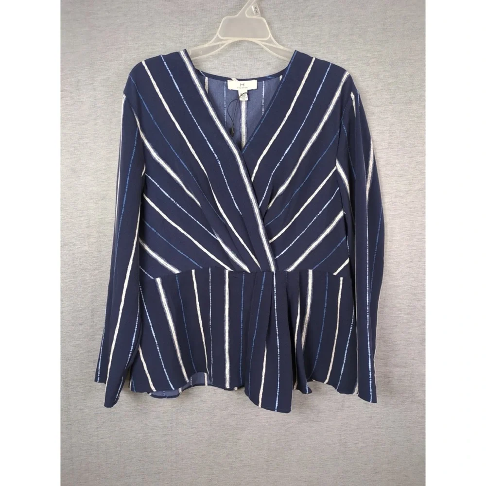 👯♀️Host Pick⚡️ H by Halston Pleated Surplice Top- Navy Shibori - Picture 5 of 9